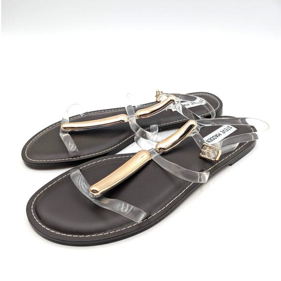 Steve Madden Alma Gladiator Sandal Buckle Strap Women's Clear Size US10M EU41 - Picture 1 of 13